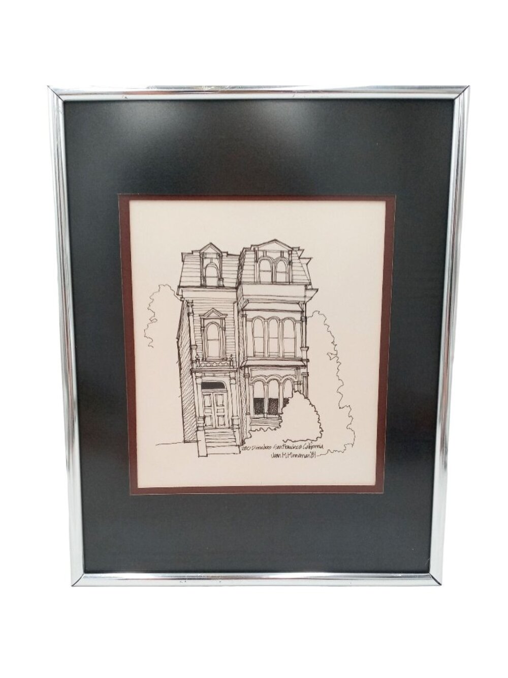 San Francisco House Framed Drawing OOAK Charles Hinkel Home Victorian Architectu